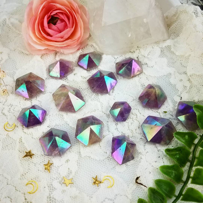 Aura Amethyst Hexagonal Pyramids