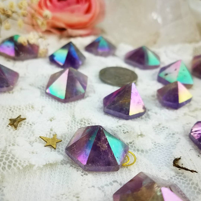 Aura Amethyst Hexagonal Pyramids