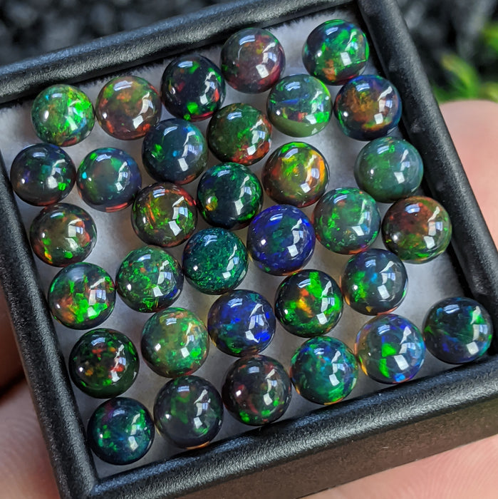 ~5mm Round Welo Smoked Black Opal Cabochons