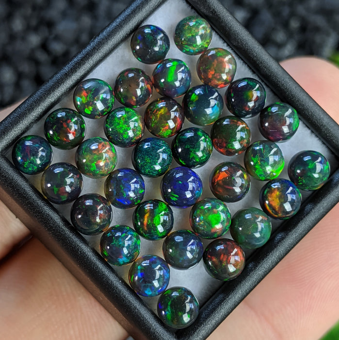 ~5mm Round Welo Smoked Black Opal Cabochons