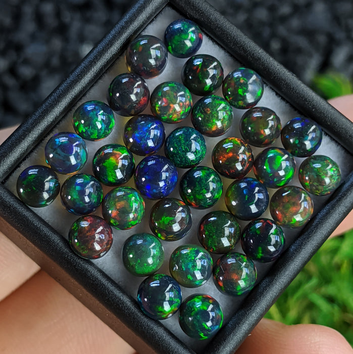 ~5mm Round Welo Smoked Black Opal Cabochons