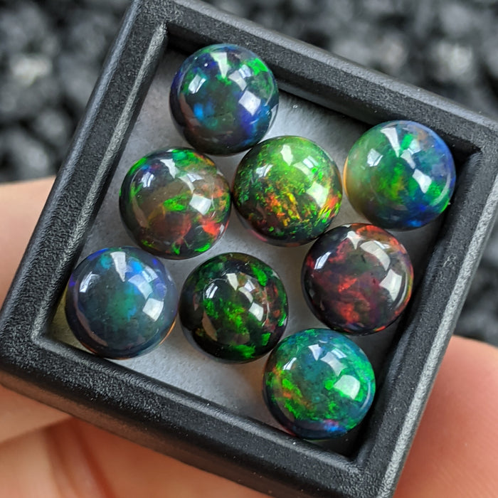 ~7mm Round Welo Smoked Black Opal Cabochons