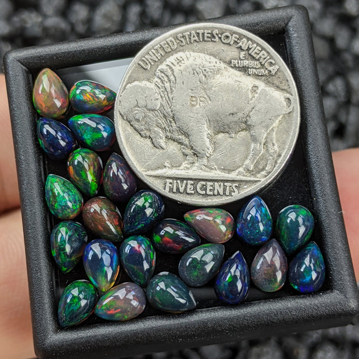 ~4x6mm Teardrop Smoked Black Opal Cabochons