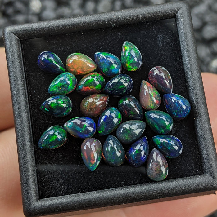 ~4x6mm Teardrop Smoked Black Opal Cabochons