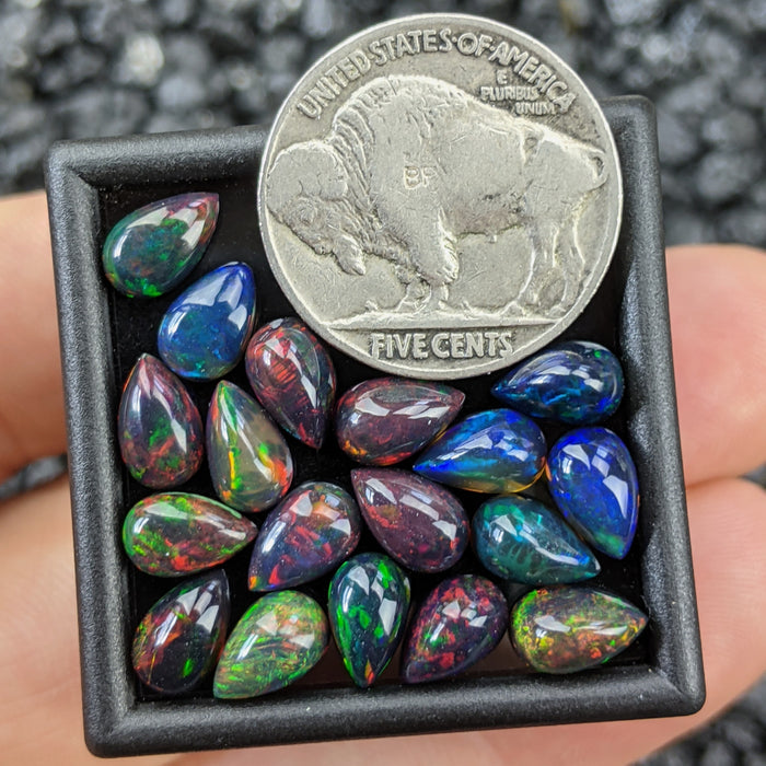 ~5x8mm Teardrop Welo Smoked Black Opal Cabochons