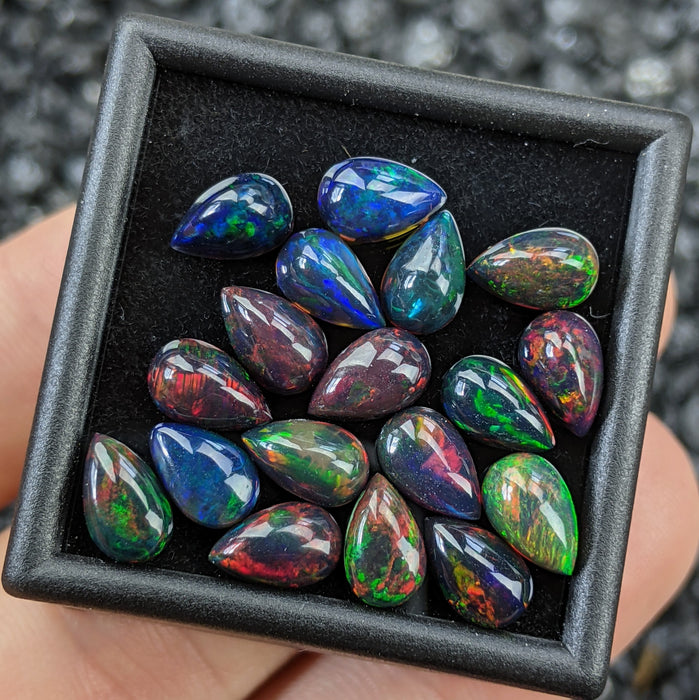 ~5x8mm Teardrop Welo Smoked Black Opal Cabochons