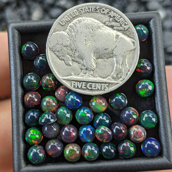 ~4mm Round Welo Smoked Black Opal Cabochons