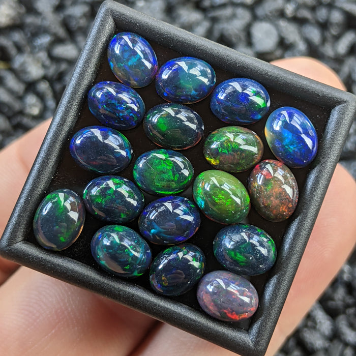 ~6x8mm Oval Welo Smoked Black Opal Cabochons