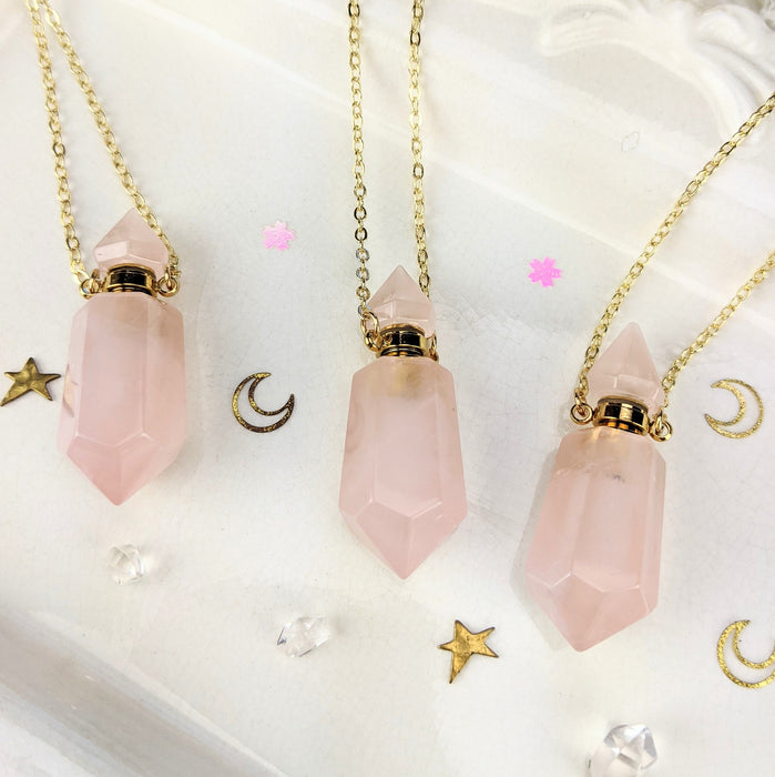 Rose Quartz Perfume Bottles, Double Terminated