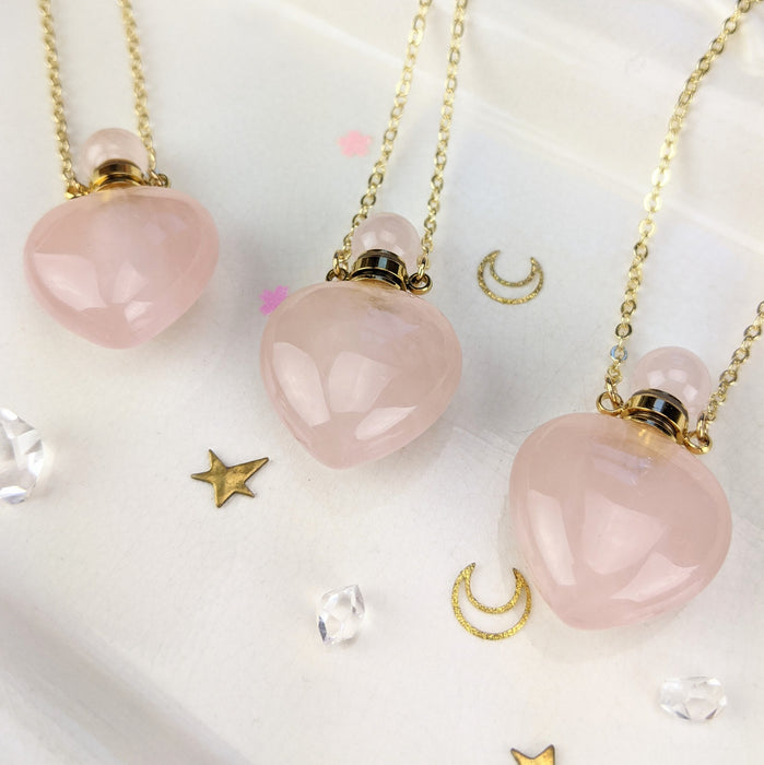 Rose Quartz Perfume Bottles, "Hearts"