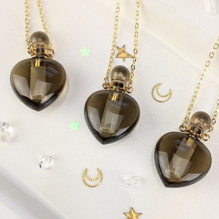 Smoky Quartz Perfume Bottles, "Hearts"