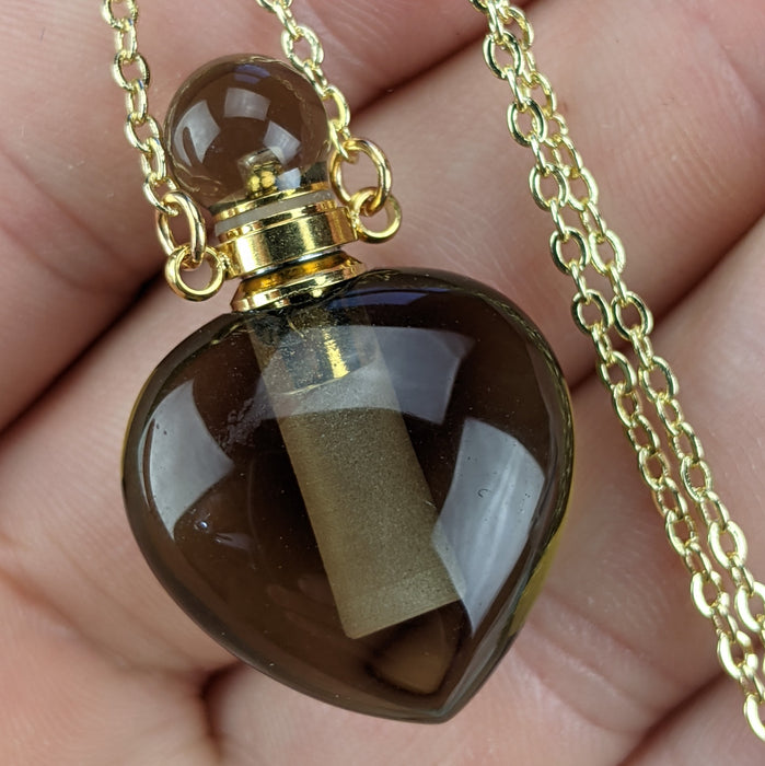 Smoky Quartz Perfume Bottles, "Hearts"