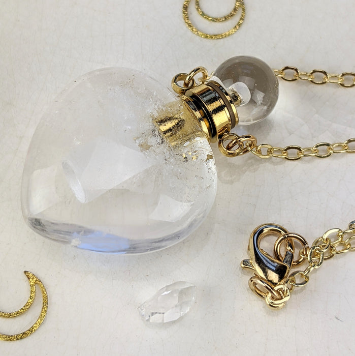 Clear Quartz Perfume Bottles, "Hearts"