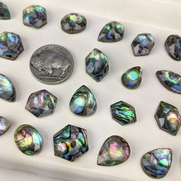 Abalone and Quartz Doublet Cabochons, rose cut