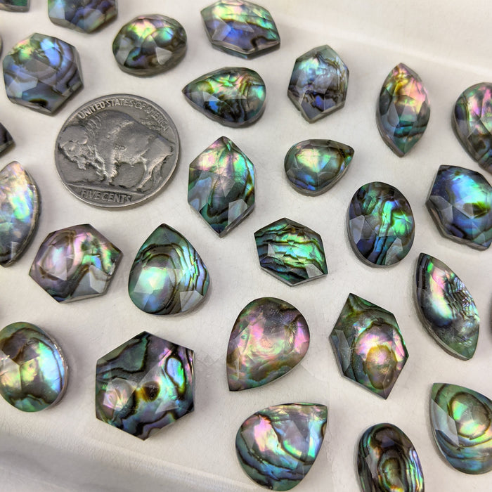 Abalone and Quartz Doublet Cabochons, rose cut