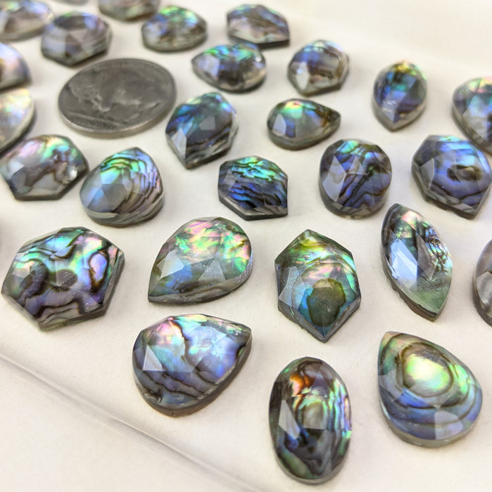 Abalone and Quartz Doublet Cabochons, rose cut