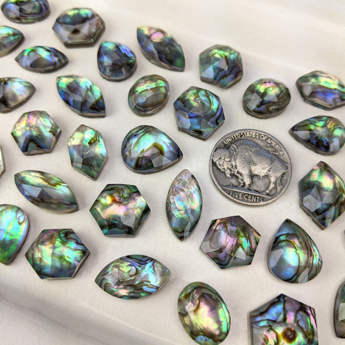 Abalone and Quartz Doublet Cabochons, rose cut