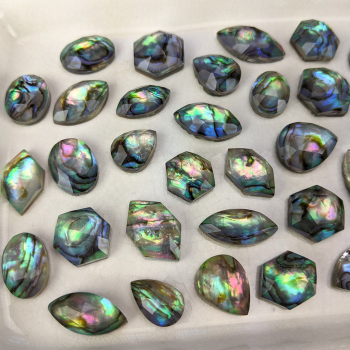 Abalone and Quartz Doublet Cabochons, rose cut