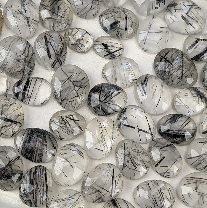 Black Rutilated Quartz Rose Cut Cabochons