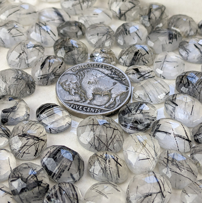 Black Rutilated Quartz Rose Cut Cabochons