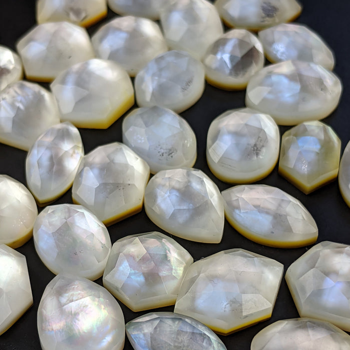 Mother of Pearl and Quartz Doublet Cabochons, rose cut