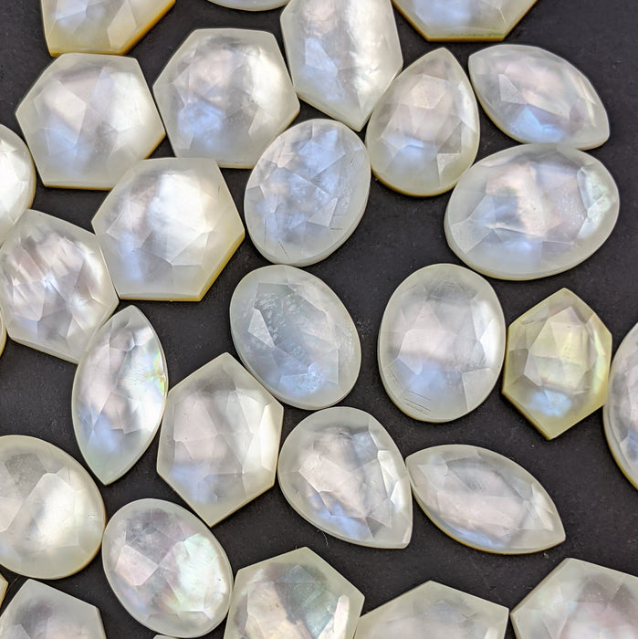 Mother of Pearl and Quartz Doublet Cabochons, rose cut