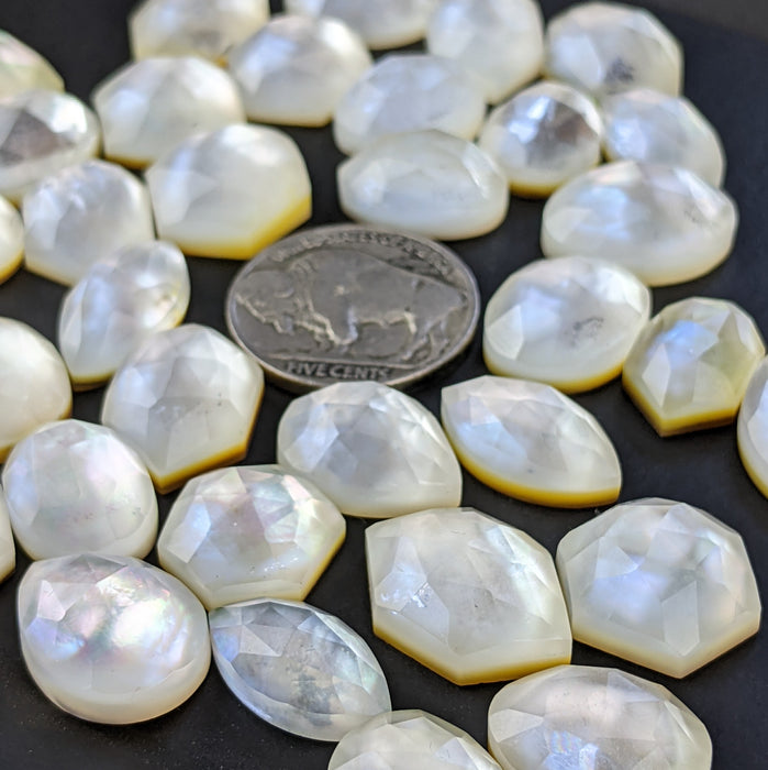 Mother of Pearl and Quartz Doublet Cabochons, rose cut