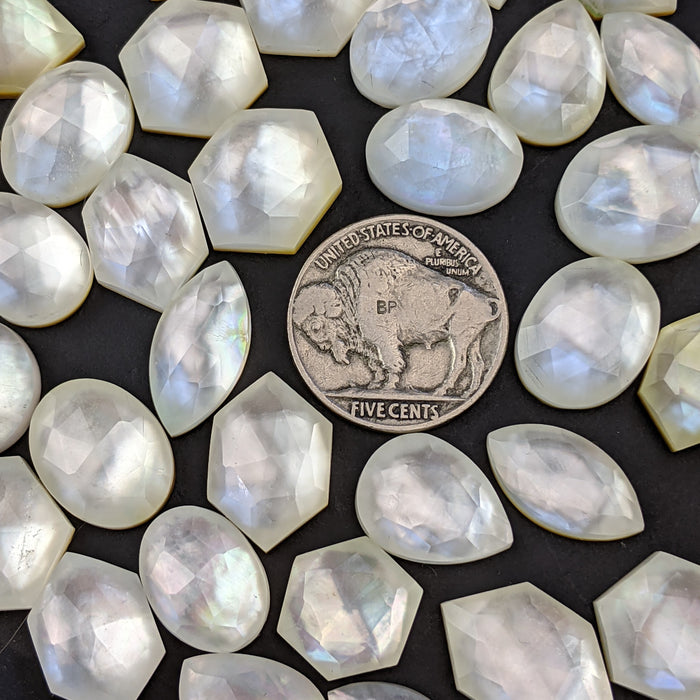 Mother of Pearl and Quartz Doublet Cabochons, rose cut