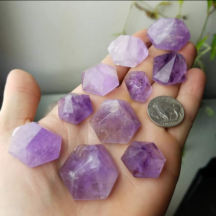 Amethyst Faceted Hexagon Points