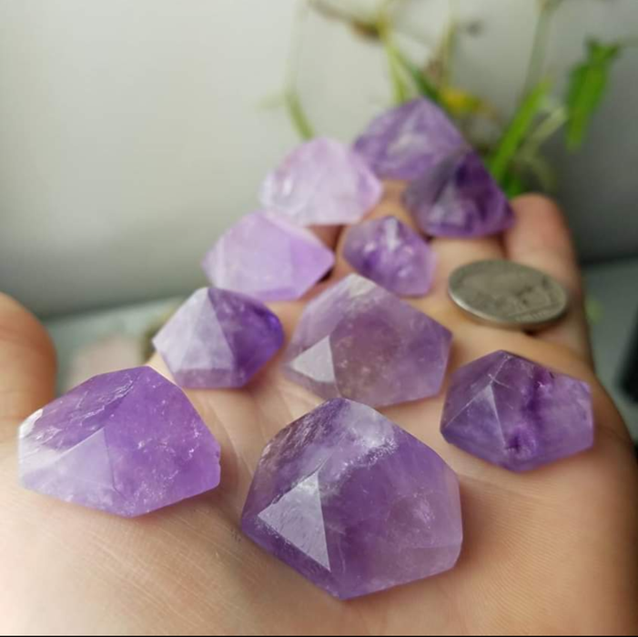 Amethyst Faceted Hexagon Points