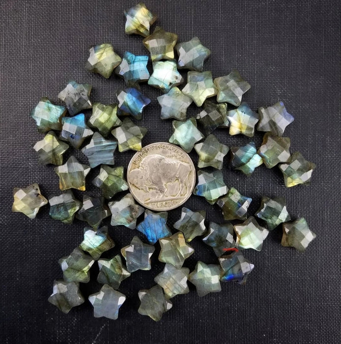 Faceted Labradorite Stars, drilled 10mm