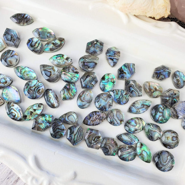 Abalone and Quartz Doublet Cabochons, Step Cut